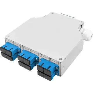 Digitus LWL-Hutschienenbox OS2 bestückt SC-Adapter und Pigtail, Spleißbox