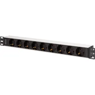 Digitus Steckdosenleiste 19" PDU mit Aluminiumprofil, 9-fach (schwarz/aluminium, 2 Meter Kabel, 1 HE, 16A, Kaltgerätestecker C20)