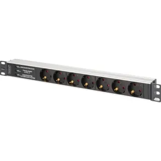 Digitus Steckdosenleiste 19" PDU mit Aluminiumprofil, 7-fach (schwarz/aluminium, 2 Meter Kabel, 1 HE, mit Netzfilter und Überspannungsschutz)