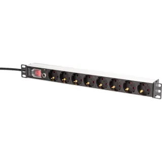 Digitus Steckdosenleiste 19" PDU mit Aluminiumprofil, 8-fach (schwarz/aluminium, 2 Meter Kabel, 1 HE, mit Schalter und Überspannungsschutz)