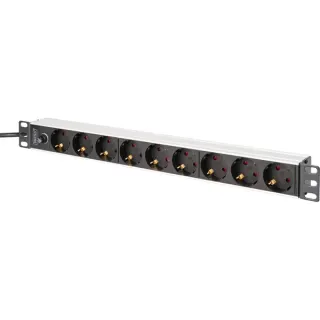Digitus Steckdosenleiste 19" PDU mit Aluminiumprofil, 9-fach, Vorsicherung (schwarz/aluminium, 2 Meter Kabel, 1 HE, 10A, Kaltgerätestecker C14)