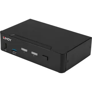 Lindy 2 Port KVM Switch, DisplayPort 1.4, USB 3.0 & Audio, KVM-Switch (schwarz)