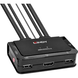 Lindy 2 Port Kabel KVM Switch, HDMI 4K60, USB 2.0 & Audio, KVM-Switch (schwarz)
