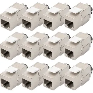 Digitus Cat.6a Keystone-Modul, geschirmt (silber, 12 Stück, mit intelligentem Kabelmanager)