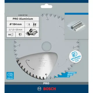 Bosch Professional PRO Aluminium cordless Kreissägeblatt, Ø 184mm, 56Z (Bohrung 20mm, für Akku-Handkreissägen)