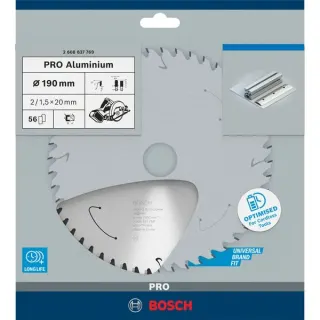 Bosch Professional PRO Aluminium cordless Kreissägeblatt, Ø 190mm, 56Z (Bohrung 20mm, für Akku-Handkreissägen)