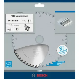 Bosch Professional PRO Aluminium cordless Kreissägeblatt, Ø 184mm, 56Z (Bohrung 16mm, für Akku-Kappsägen)