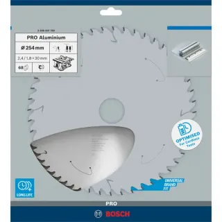 Bosch Professional PRO Aluminium cordless Kreissägeblatt, Ø 254mm, 68Z (Bohrung 30mm, für Akku-Tischkreissägen)