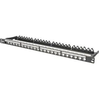 Digitus Modulares High Density Patchpanel, 24-Port, Rack Mount, geschirmt (schwarz, 0,5 HE, für Keystone-Module, mit Beschriftungsfeld)
