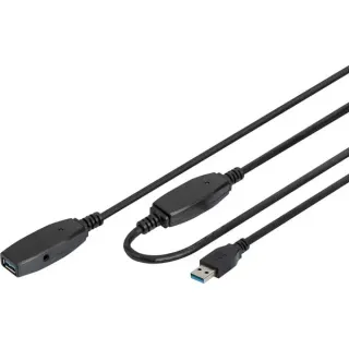 Digitus Aktives USB 3.2 Gen 1 Verlängerungskabel, 20 Meter (schwarz, Repeater Kabel)