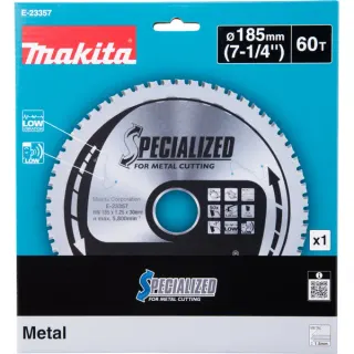 Makita Metall-Kreissägeblatt E-23357, Ø 185mm, 60Z (Bohrung 20mm, für Metall-Handkreissägen)