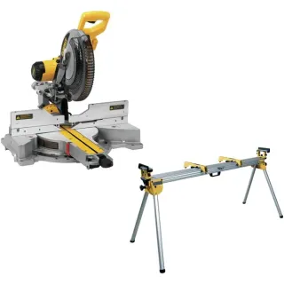 DEWALT Paneelsägen-Set DWS780KIT + Untergestell DE7023, Kapp- und Gehrungssäge (gelb, 1.675 Watt)