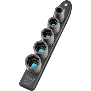 Hazet SmartRail 1/2" Schlag-, Maschinenschrauber-Einsatz-Satz Sechskant, 5-teilig, Steckschlüssel (schwarz, SW 13 - SW 24, kurz)
