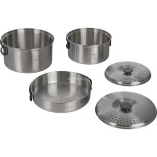 Campingaz Topf-Set Camping Kit, 5-teilig (edelstahl, 2 Töpfe + 2 Deckel + 1 Pfanne)