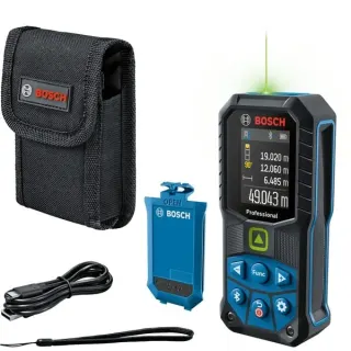 Bosch Professional Laser-Entfernungsmesser GLM 50-27 CG Professional (blau/schwarz, Li-Ion-Akku 3,7V 1Ah, Reichweite 50m, grüne Laserlinie)