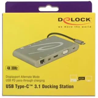 DeLOCK USB Type C 3.1 Dockingstation 4K (grau, USB-C, HDMI, SD, USB)