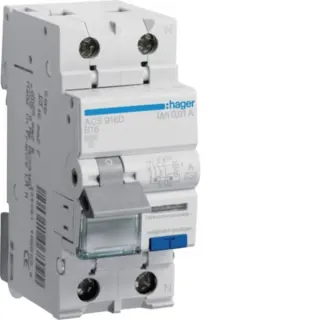 Hager Fehlerstrom-Leitungsschutzschalter 1 Pol + Neutralleiter 6 Kiloampere B-16 Ampere 10 Milliampere, Sicherung (Retail)