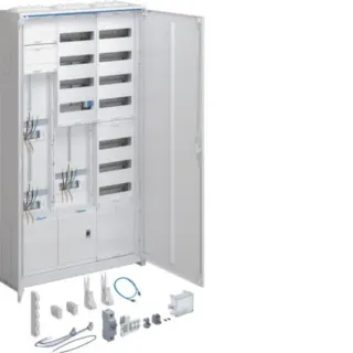 Hager Komplettschrank universal Zählerplatz 2 Zählerplätze 1 TSG Aufputz/Unterputz/teilversenkt für Wandmontage Höhe 1400 mm 3-feldrig ESA ZY3N2LS (weiß, Retail)