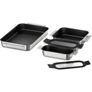 Siemens Pro Induction Flex Pfannen-Set HZ9FF040, 4-teilig (edelstahl/schwarz, 1x groß, 1x medium, 2x klein mit Glasdeckel)