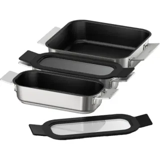 Siemens Pro Induction Flex Pfannen-Set HZ9FF030, 3-teilig (edelstahl/schwarz, 1x medium, 2x klein mit Glasdeckel)