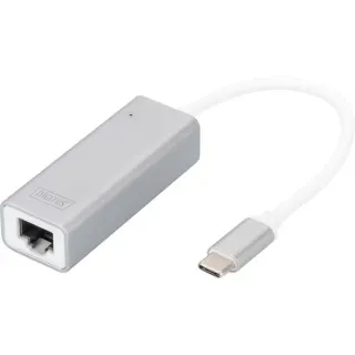 Digitus USB 3.2 Gen 1 Adapter, USB-C Stecker > RJ-45 Buchse (weiß/silber, 20cm, 10/100/1.000 Mbit/s)