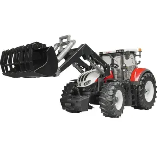 bruder 03181 Steyr 6300 Terrus CVT mit Frontlader, Modellfahrzeug (weiß/rot)
