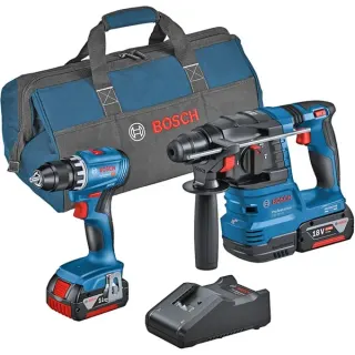 Bosch Professional Kombi-Set Akku-Bohrschrauber GSR 18V-45 + Akku-Bohrhammer GBH 18V-22 (blau, 2x Li-Ionen Akku 4,0Ah, Werkzeugtasche)